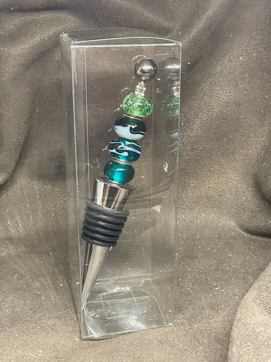 Beaded Bottle stopper in greens