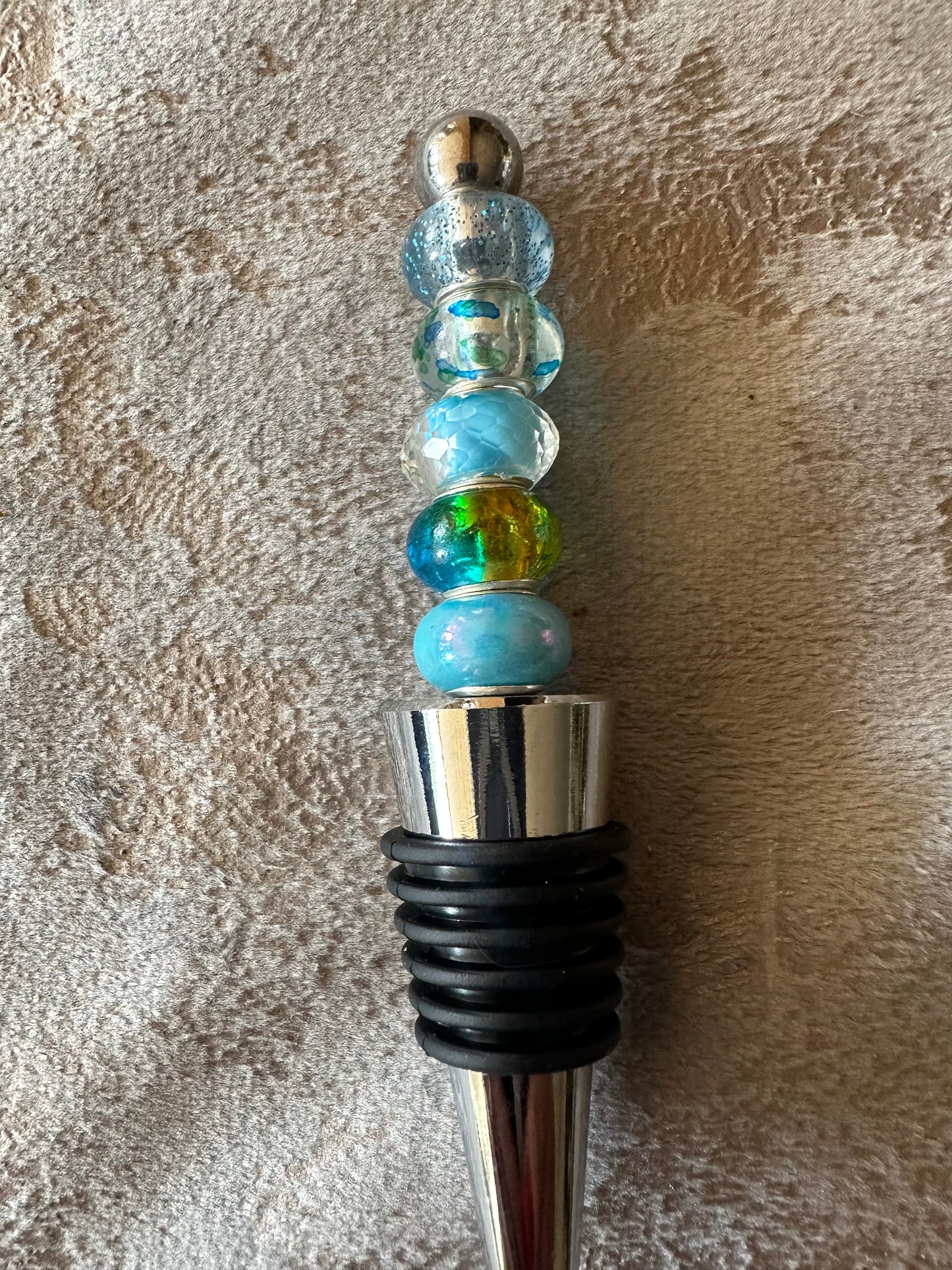 Beaded Bottle stopper in sky blues