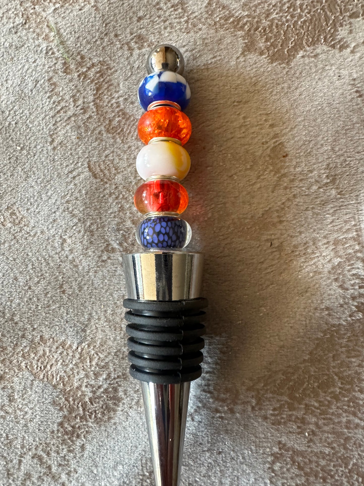 Beaded Bottle stopper in orange and blue