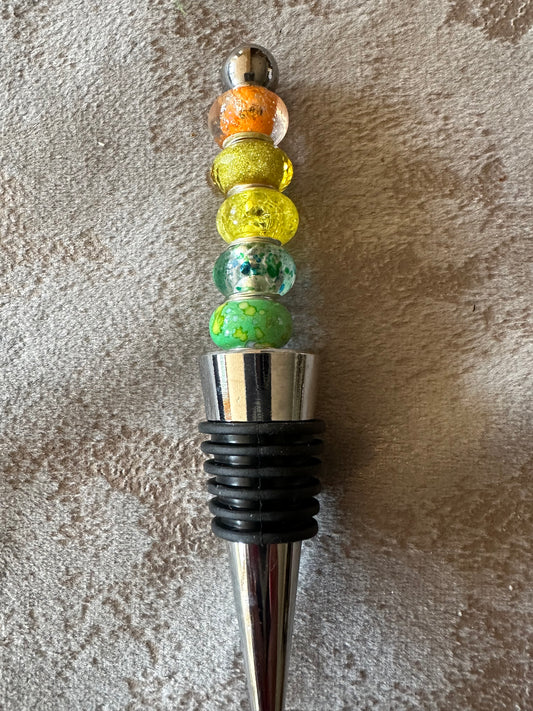 Beaded Bottle stopper in citrus oranges yellow and green