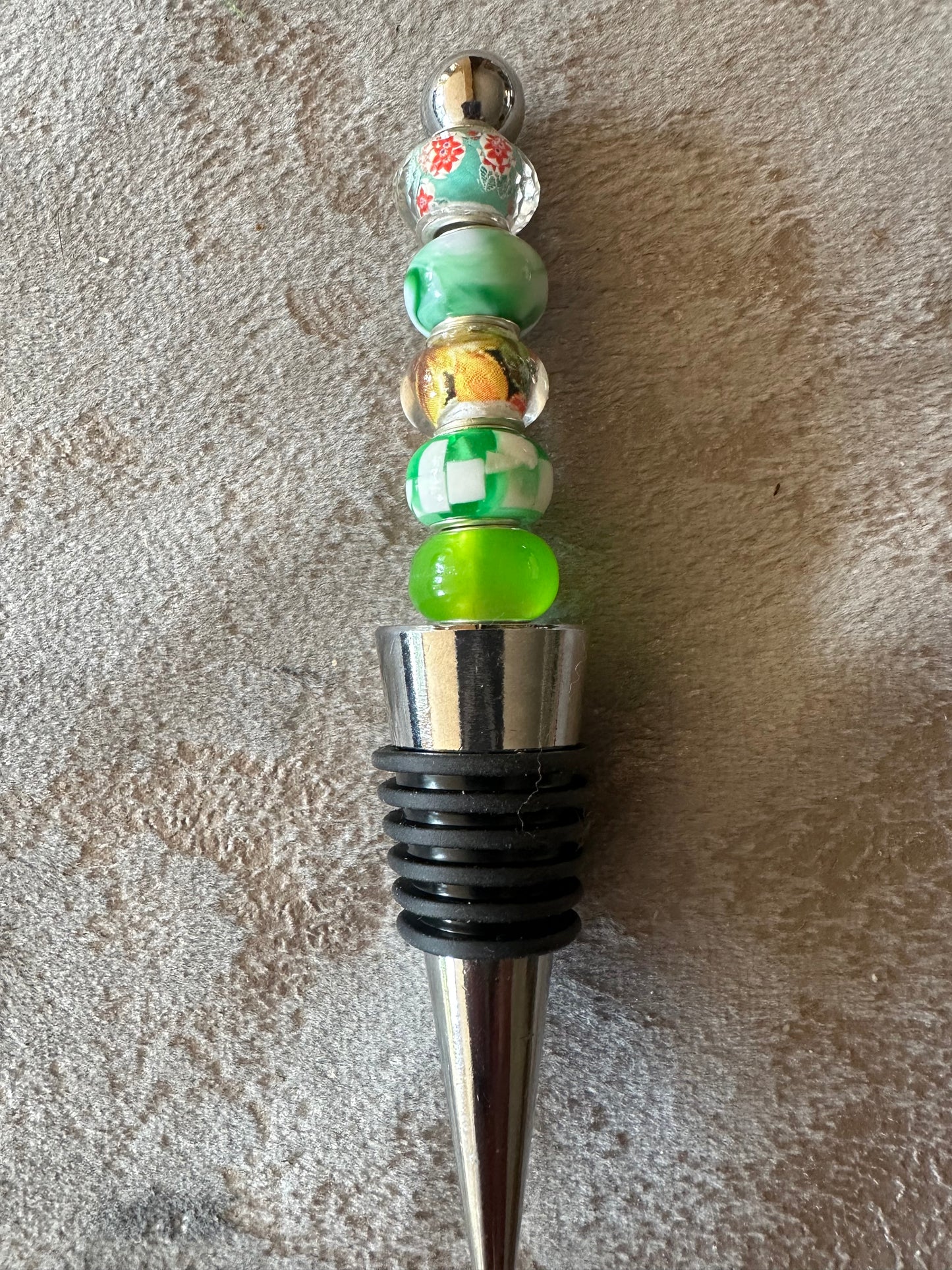 Beaded Bottle stopper in bright greens