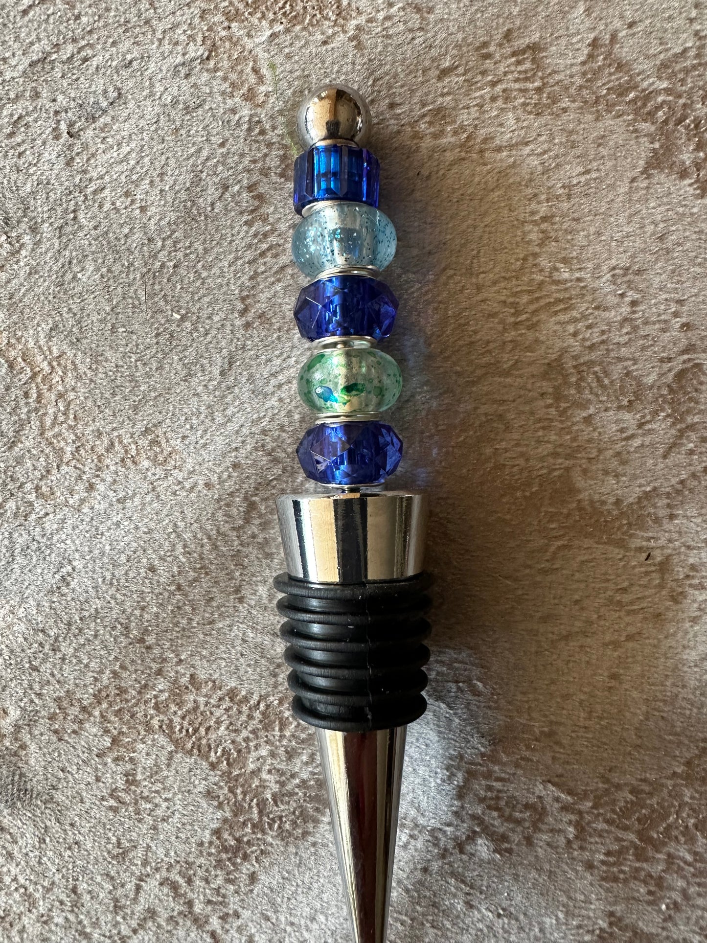 Beaded Bottle stopper in dark blues and teal