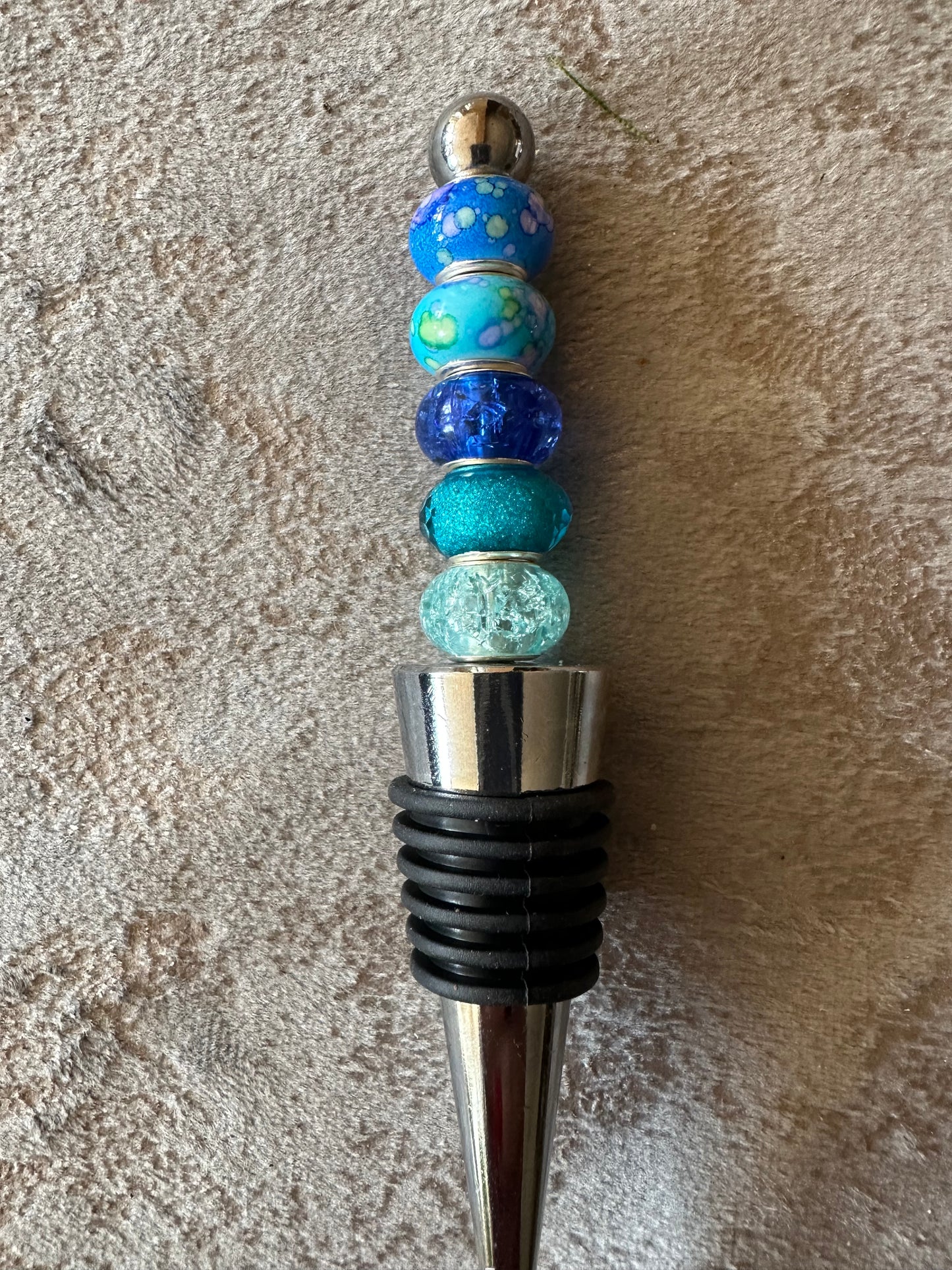 Beaded Bottle stopper in blues and teal