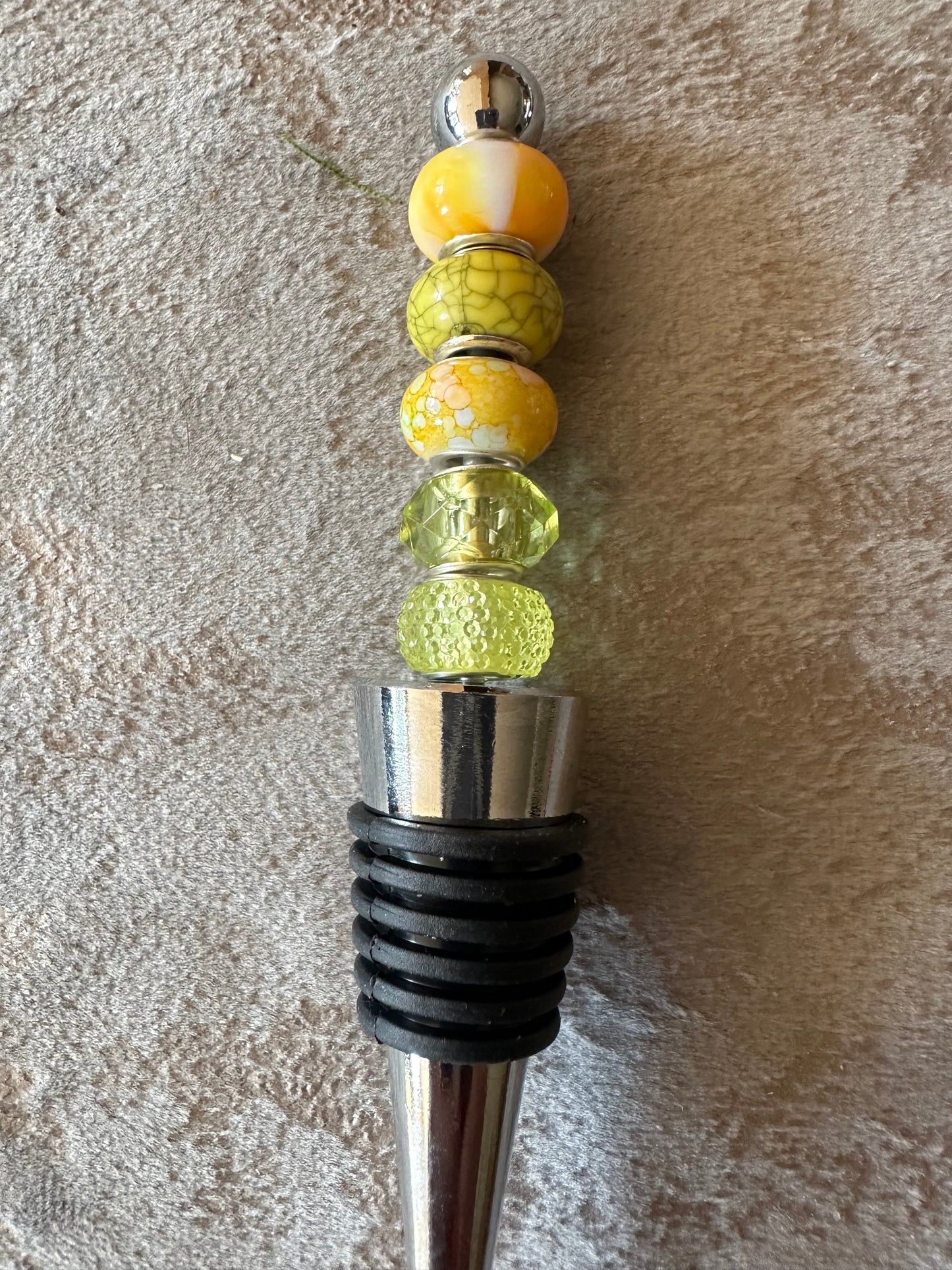 Beaded Bottle stopper in yellows and greens