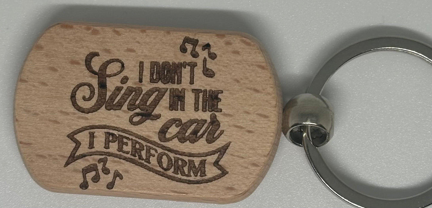 Funny wooden Key Ring Singing in the Car