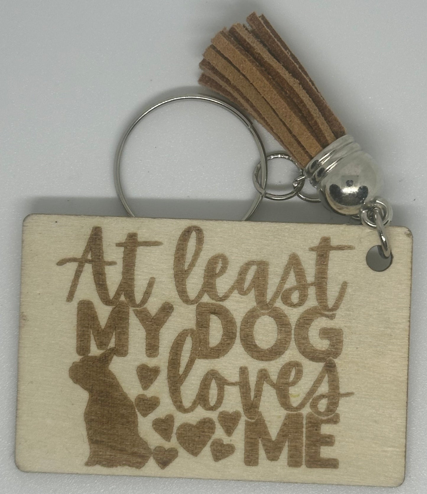 Funny wooden Key Ring dog loves me