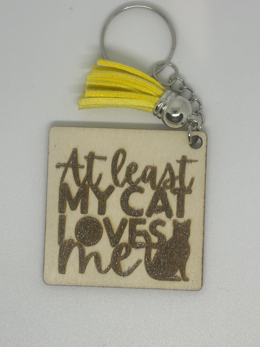 Funny wooden Key Ring cat loves me