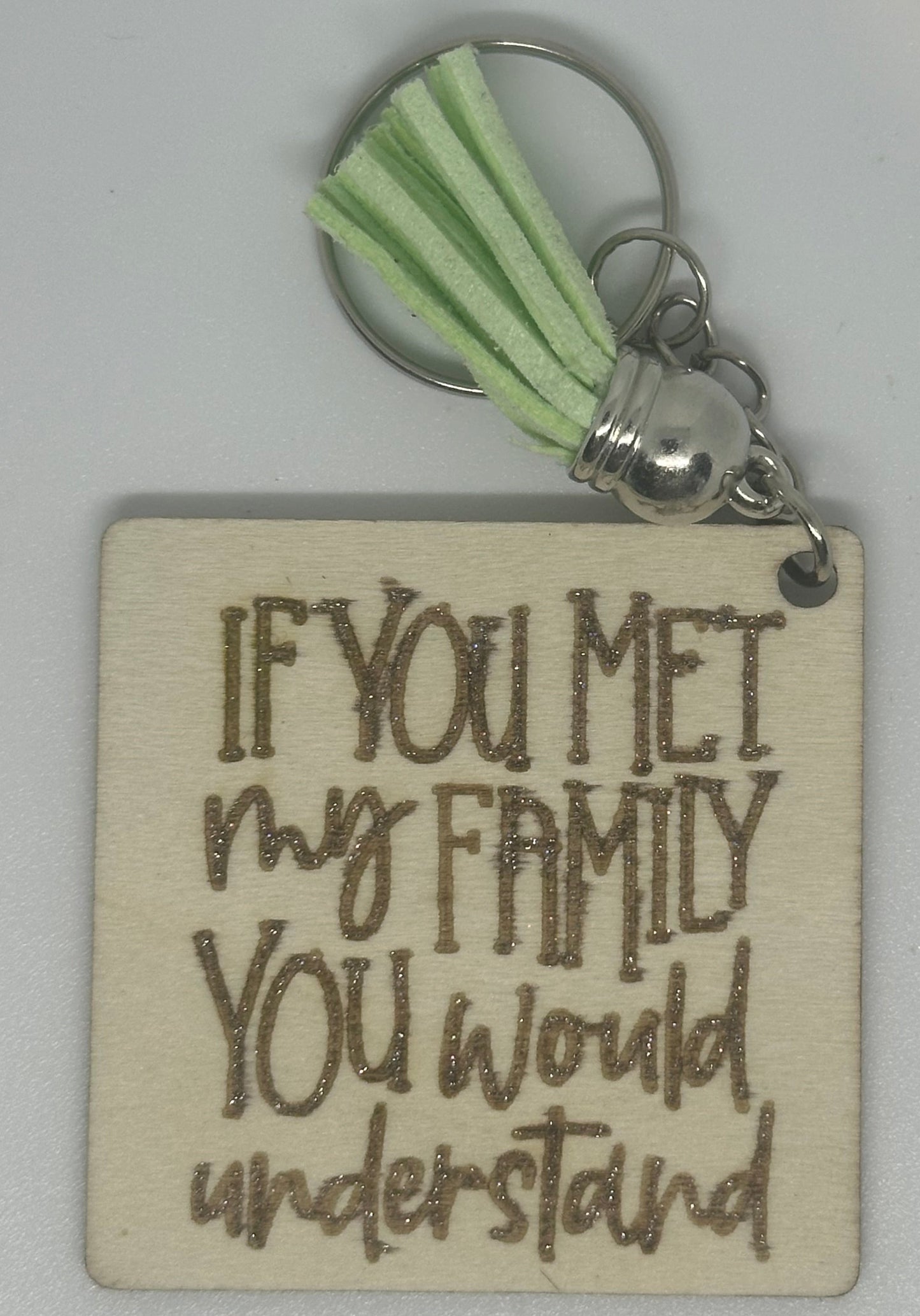 Funny wooden Key Ring met my family