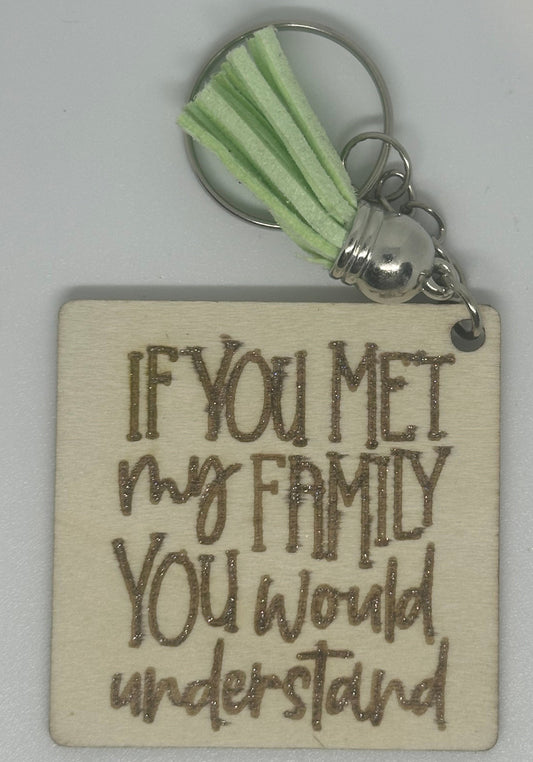 Funny wooden Key Ring met my family