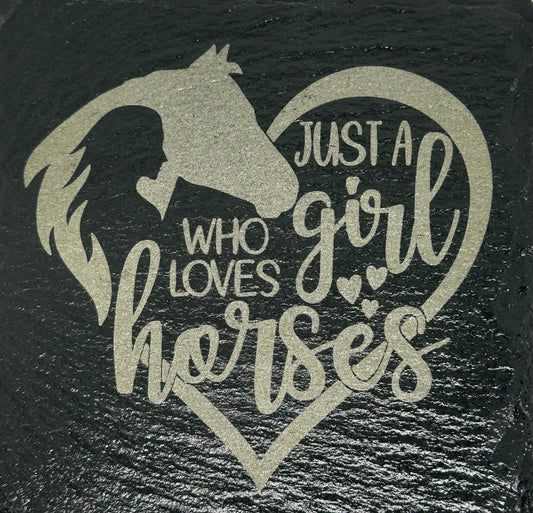 Slate coaster-girl that loves horses