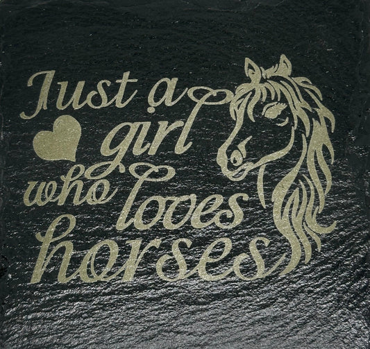 Slate coaster-girl loves horses