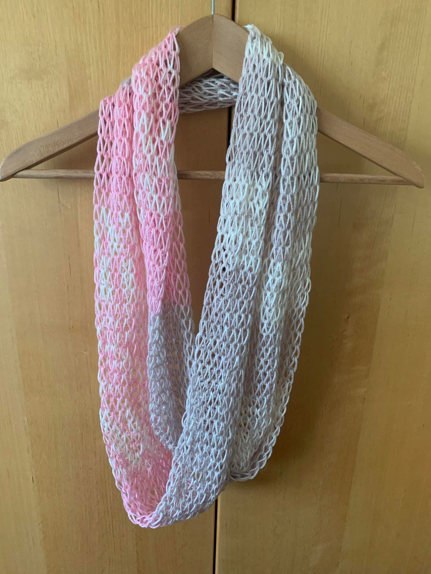 Drop Stitch Knitted Scarf pink and grey