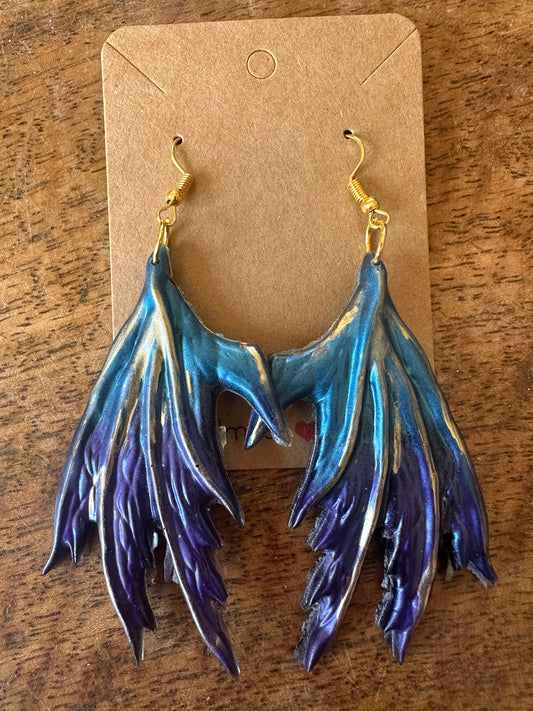 Dragon wing Earrings blue and purple