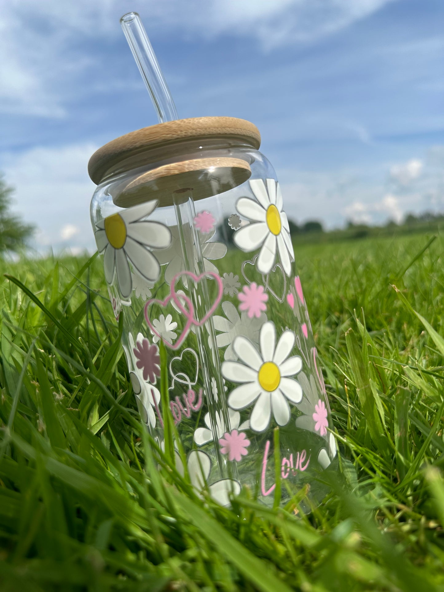 16oz water cup with straw - large Daisy