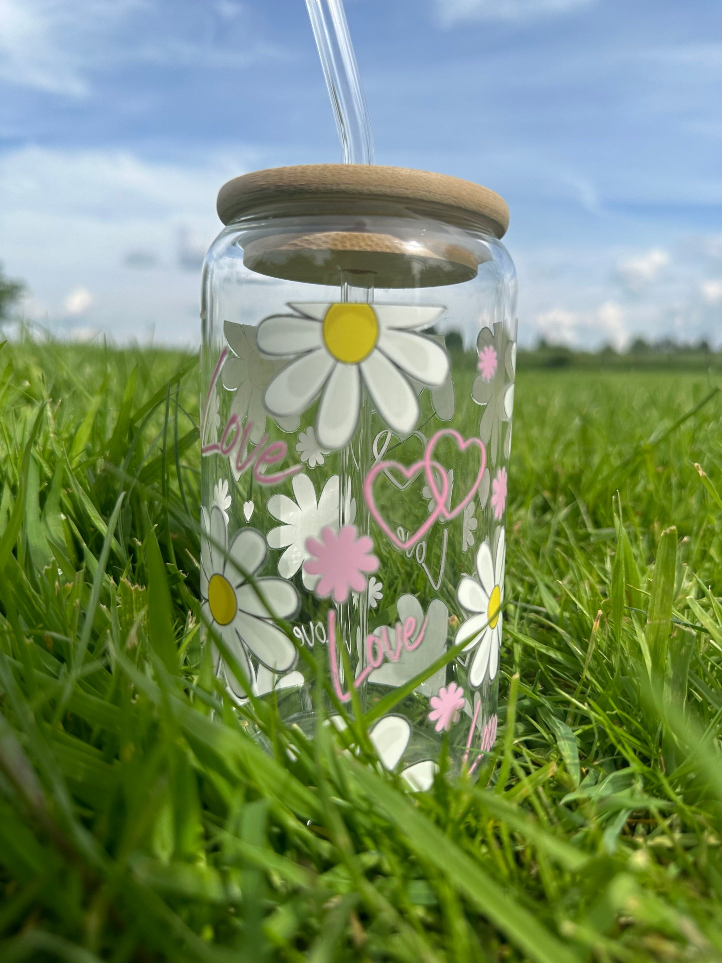 16oz water cup with straw - large Daisy