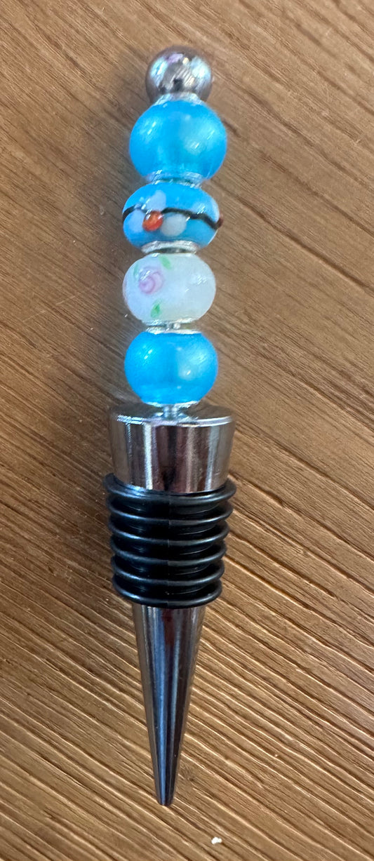 Beaded Bottle stopper in pearl blue