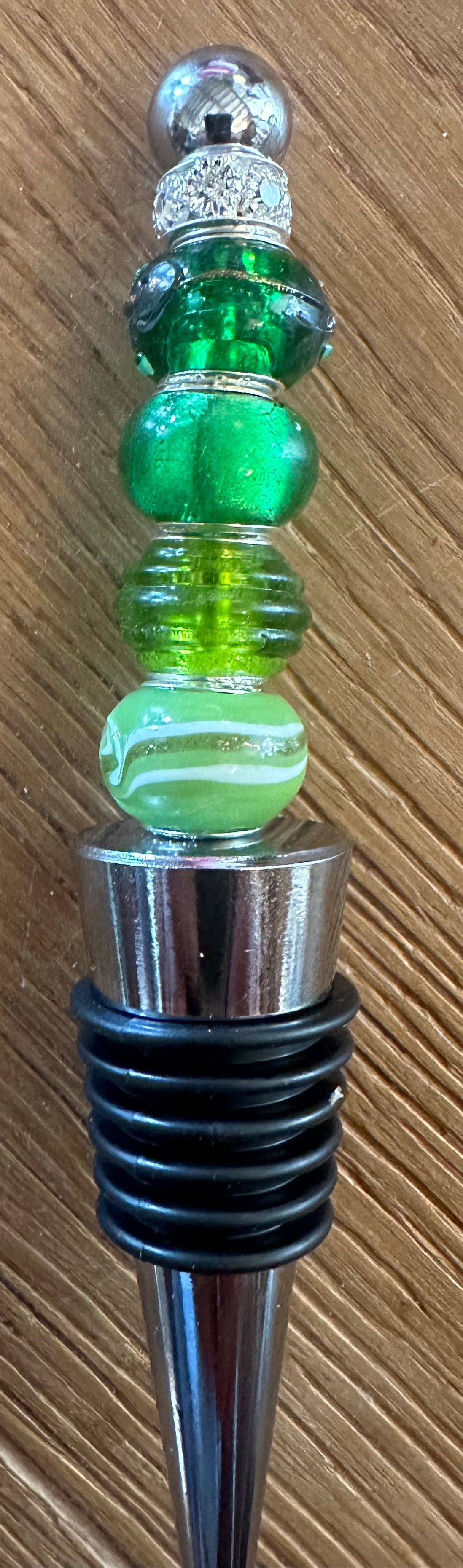 Beaded Bottle stopper in greens and bling