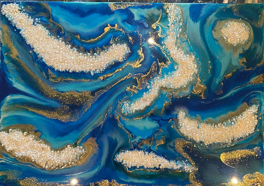 Resin geode art in ocean blues