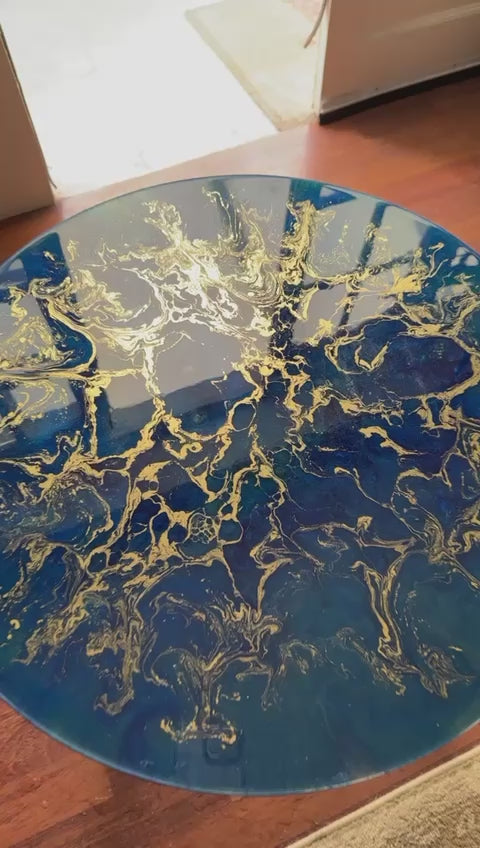 blue resin statement art table or lazy susan