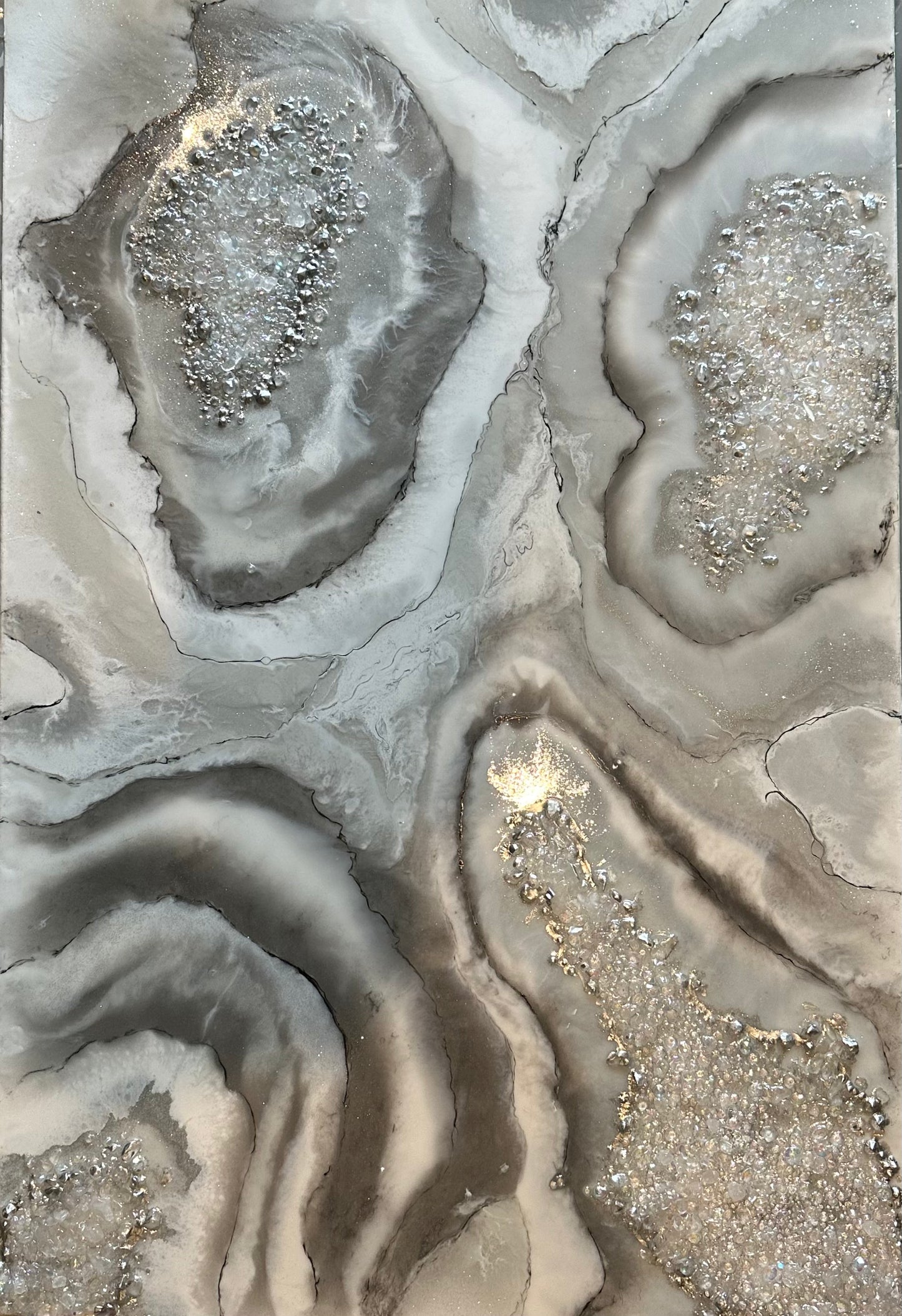 Resin geode art in monochromes