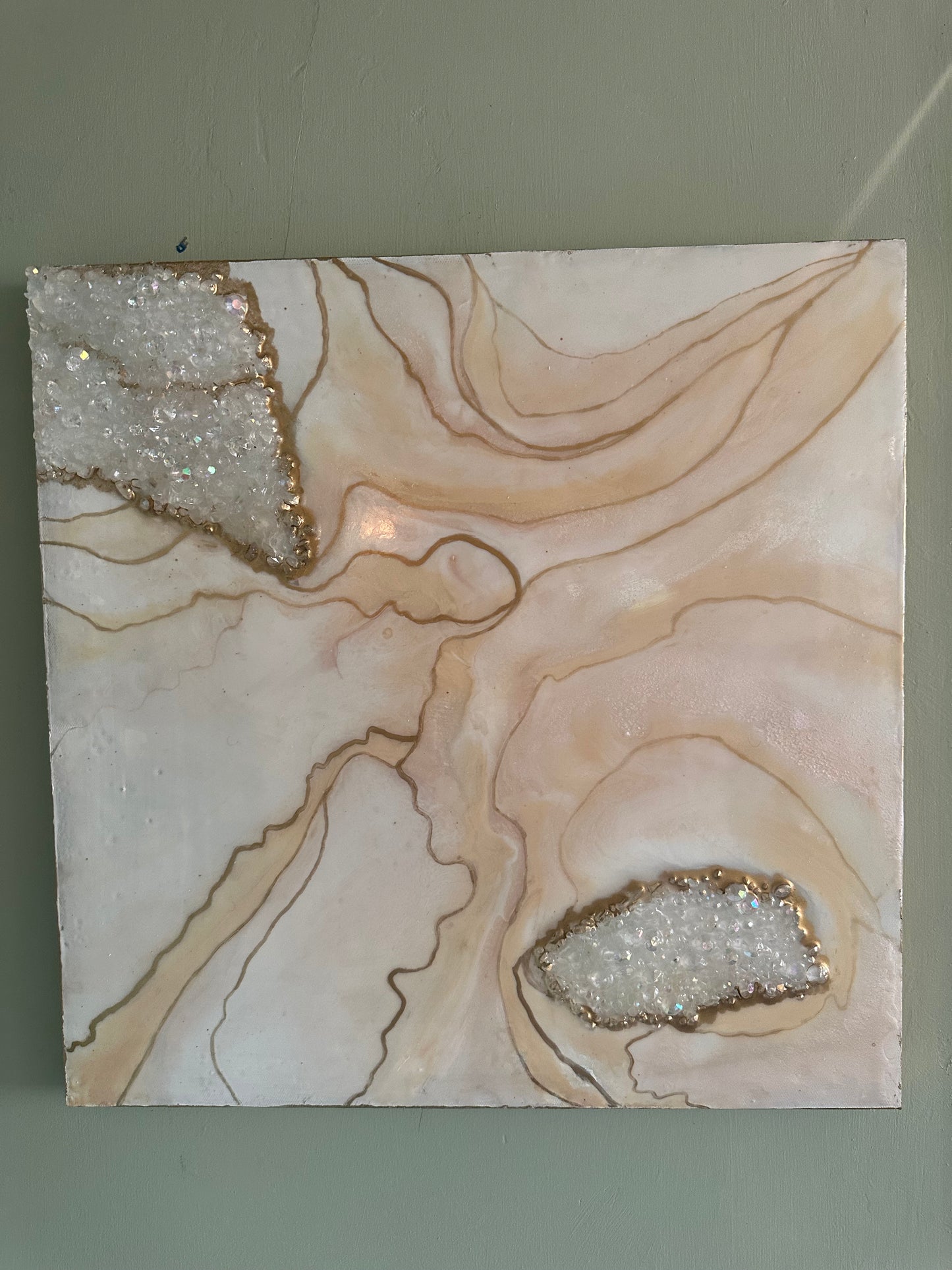 Resin geode art in neutral and gold