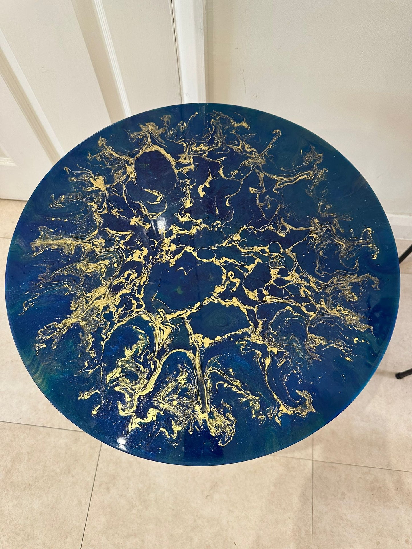 blue resin statement art table or lazy susan